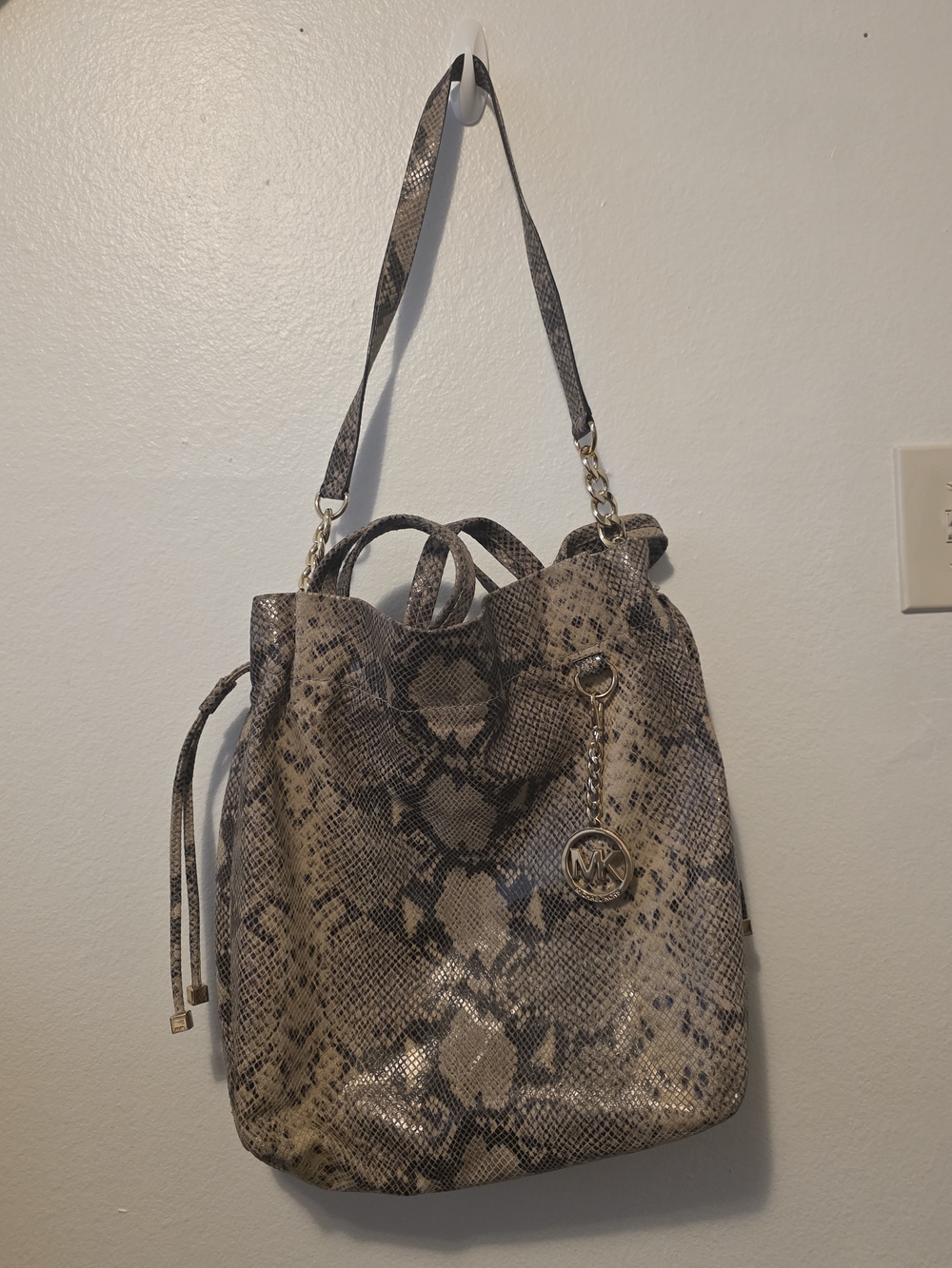 Michael Kors Taupe Snake-Print Shoulder Bag with Gold Accent